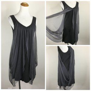 LAURIE B Gray Sheer Chiffon Overlay Sleeveless Knit Top